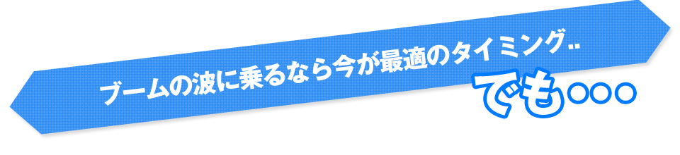 ブームの波に乗るなら今が最適のタイミング..